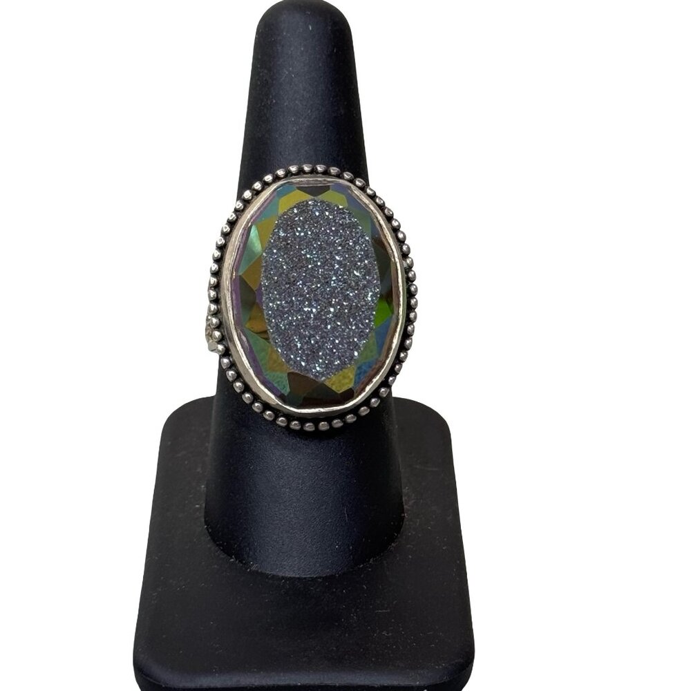 Colleen Lopez Sterling Silver 925 Purple Druzy Mystic Ring Size 8 Adjustable - Picture 9 of 12